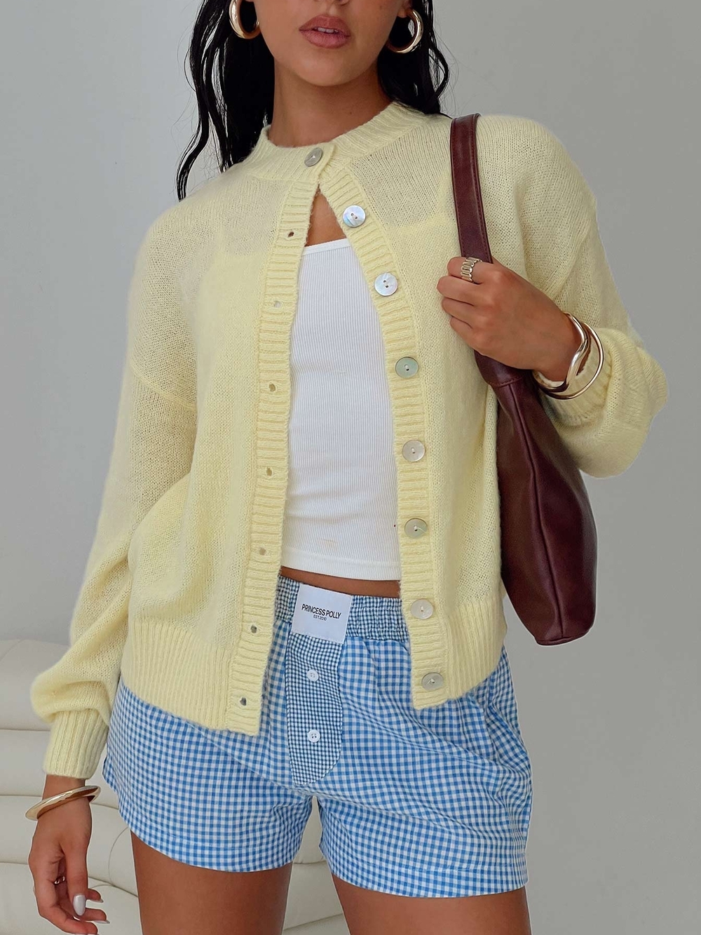 Princess Polly SunbeamLight Yellow Button-Up Women's Cardigan Sweater